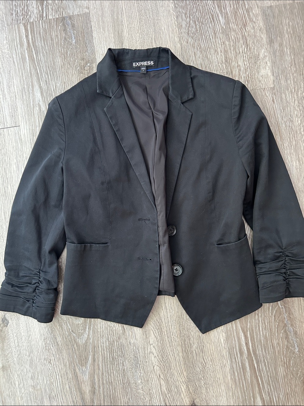 Express Women's Black Ruched-Sleeve Tailored Blazer